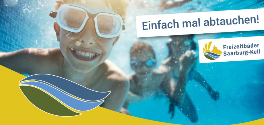 Symbolbild mit drei Kindern, die in einem Schwimmbecken Unterwasser tauchen